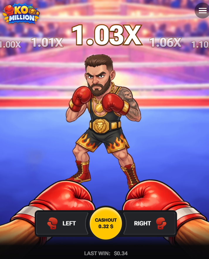 KO Million τυχερό παιχνίδι σε κινητό με κουμπιά Left και Right, δωρεάν εγγραφή και κωδικός προσφοράς