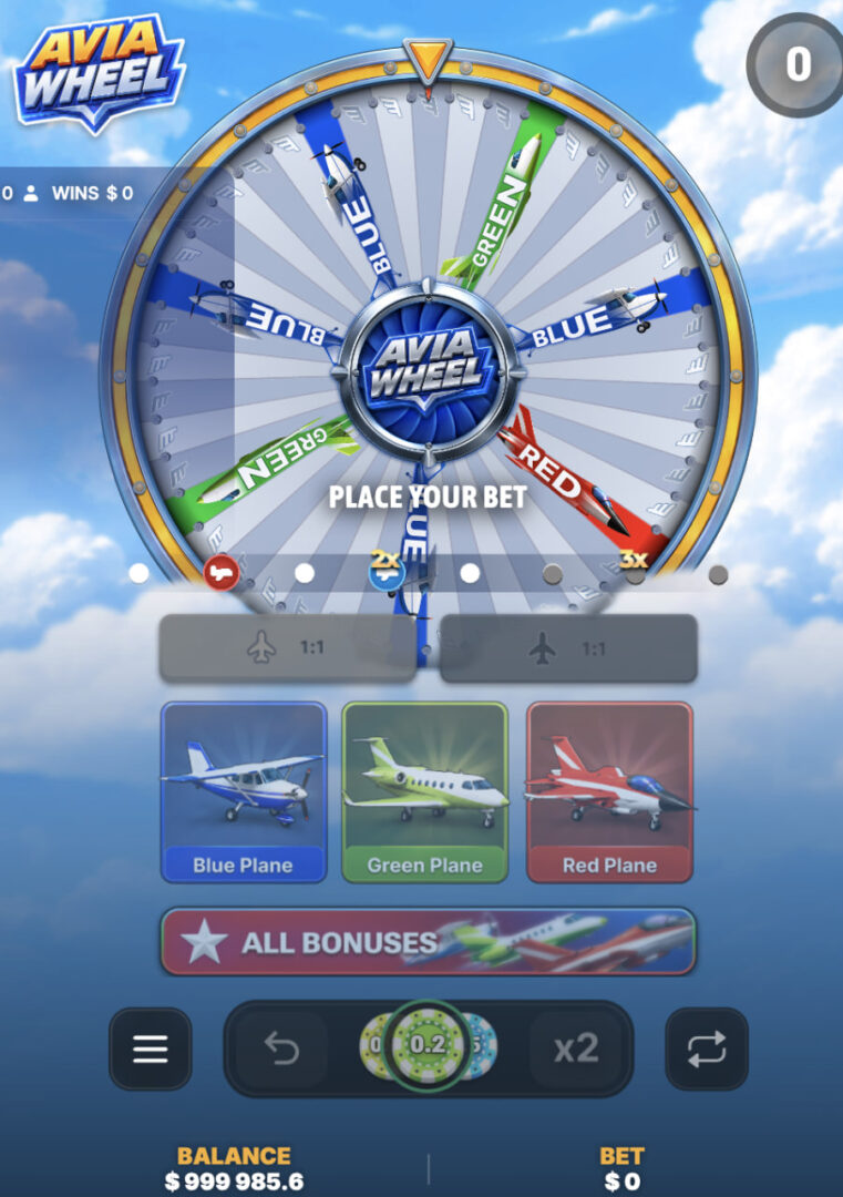Avia Wheel εφαρμογή μπόνους δωρεάν: οθόνη κινητού με το μήνυμα Place your bet και μάρκες στοιχήματος