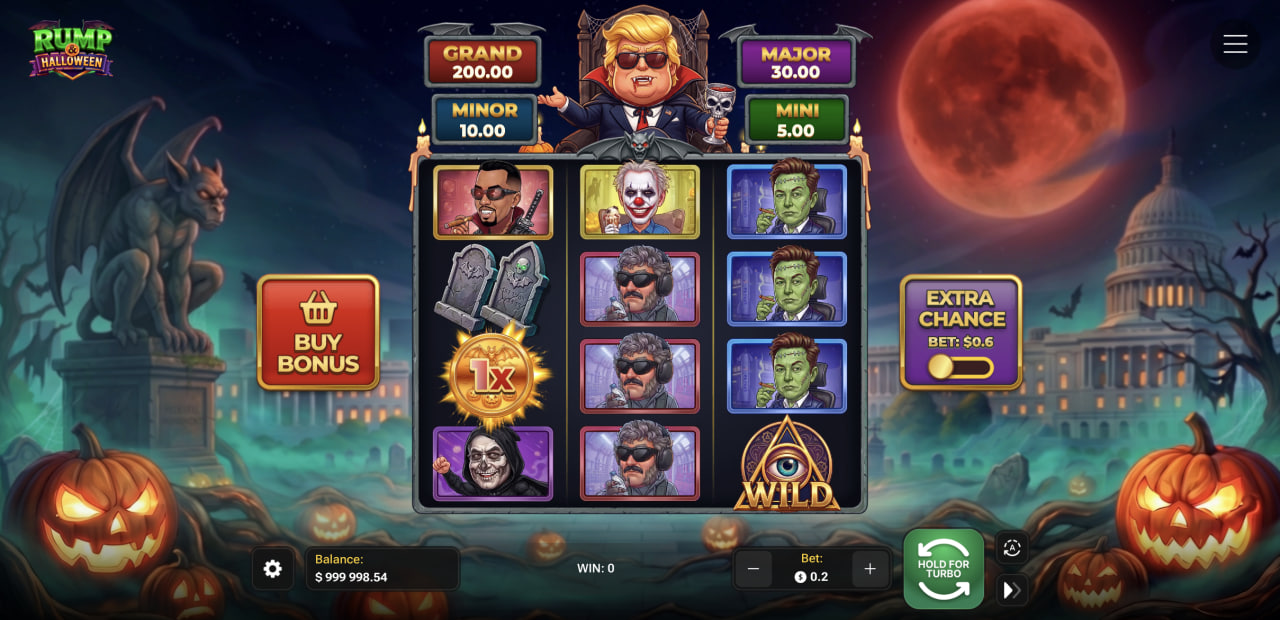 Rump And Halloween κριτική του παιχνίδι καζίνο σε δωρεάν demo: πλέγμα, 4 jackpots και Extra Chance
